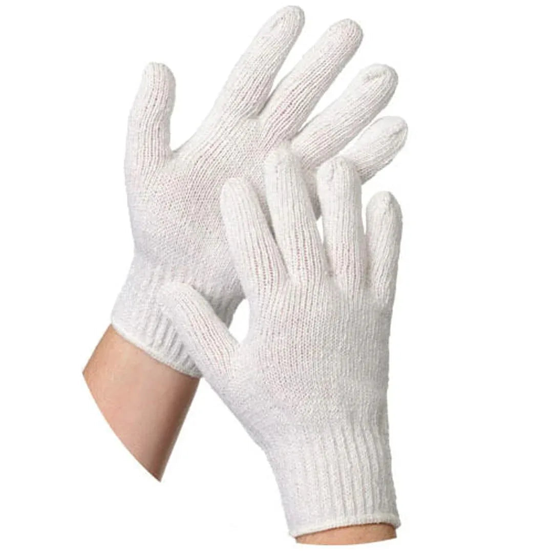 Cut resistant safety gloves protecting hands during fire safety tasks, shown with fire safety equipment background