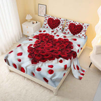 Romantic Red Rose King Bedsheet Set 4Pcs