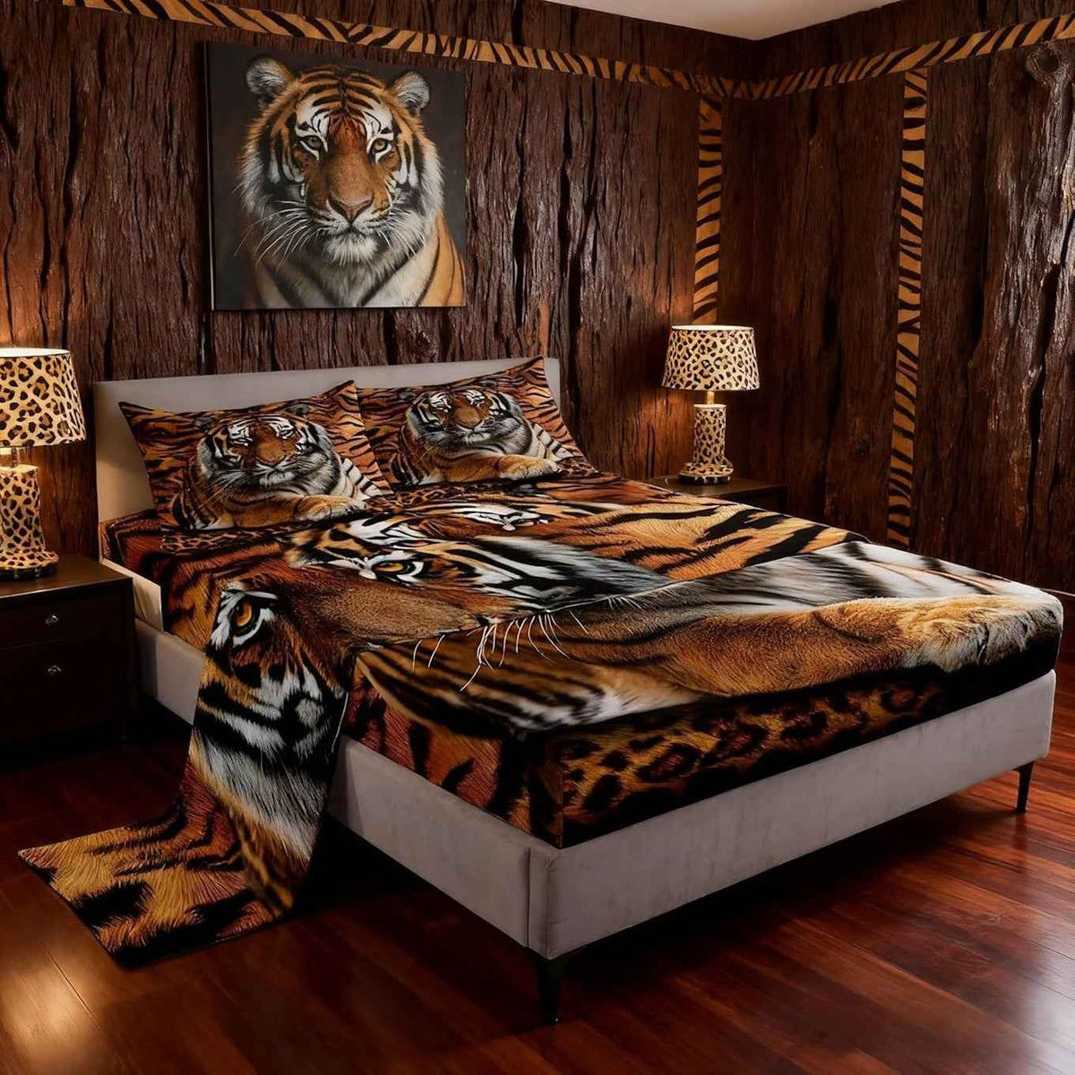 3D Tiger Print Full Bedsheet Set 4Pcs