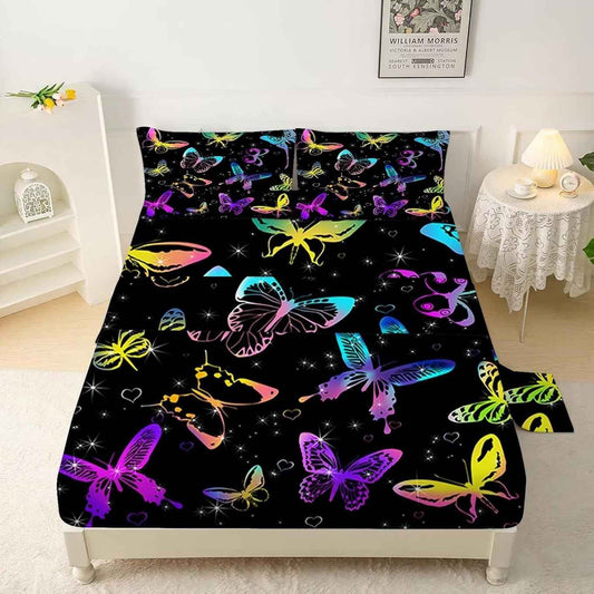 Colorful Butterfly Twin Bedsheet Set 3Pcs