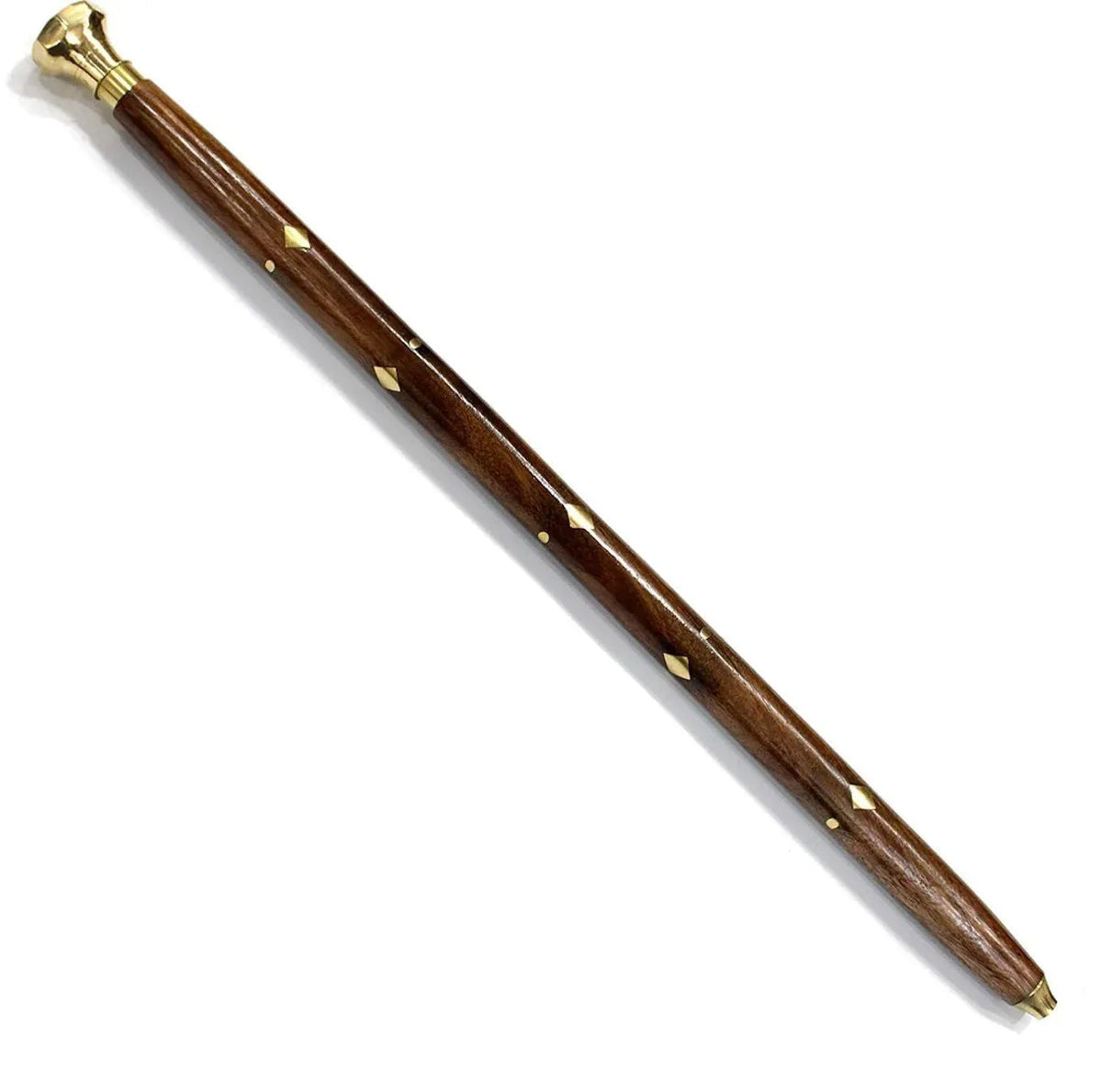 Handcrafted Sheesham wooden walking stick with ergonomic handle and rubber tip for stability and support