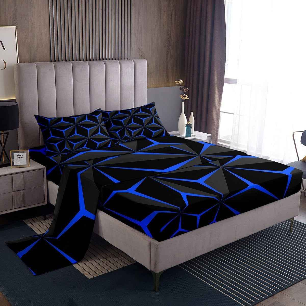 Neon Honeycomb 3D Queen Fitted Bedsheet Set
