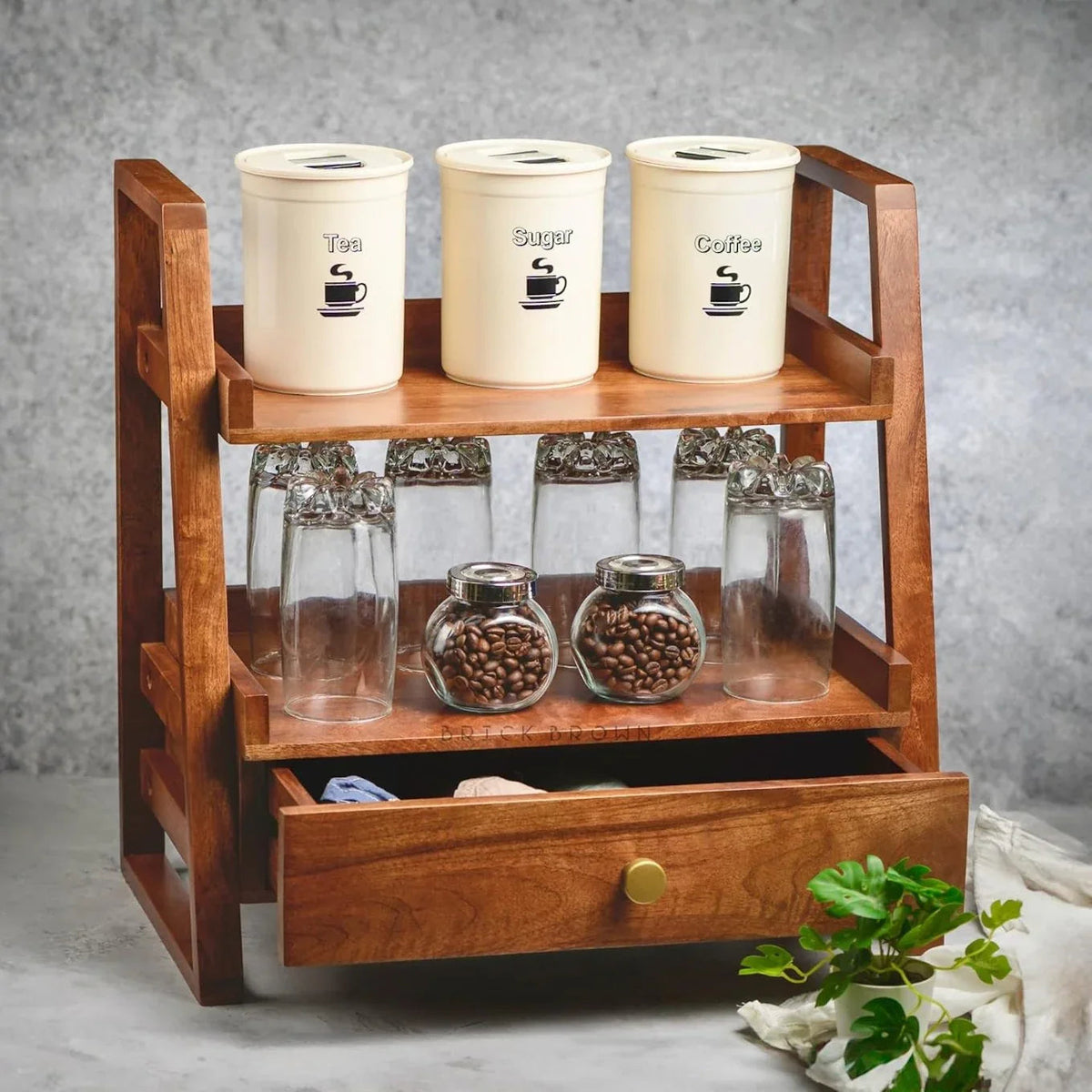 Kitchen accessories organizer holding utensils, spices, and tools, showcasing organized kitchen countertop setup