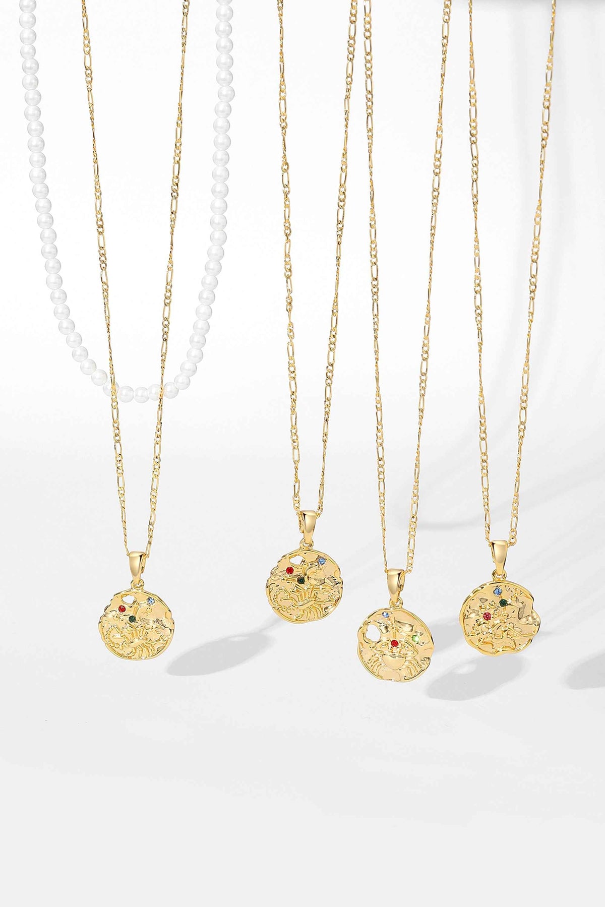 Gold Sculptural Zodiac Sign Pendant Necklace Set