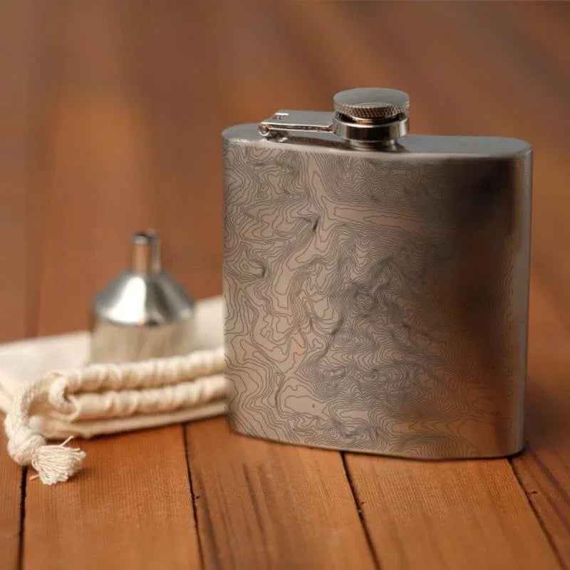 Grand Teton National Park Wyoming Map Hip Flask - engraved 6oz stainless steel flask with canvas bag and funnel