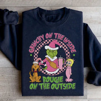 Black sweatshirt featuring bold Grinchy and bougie phrase in white lettering