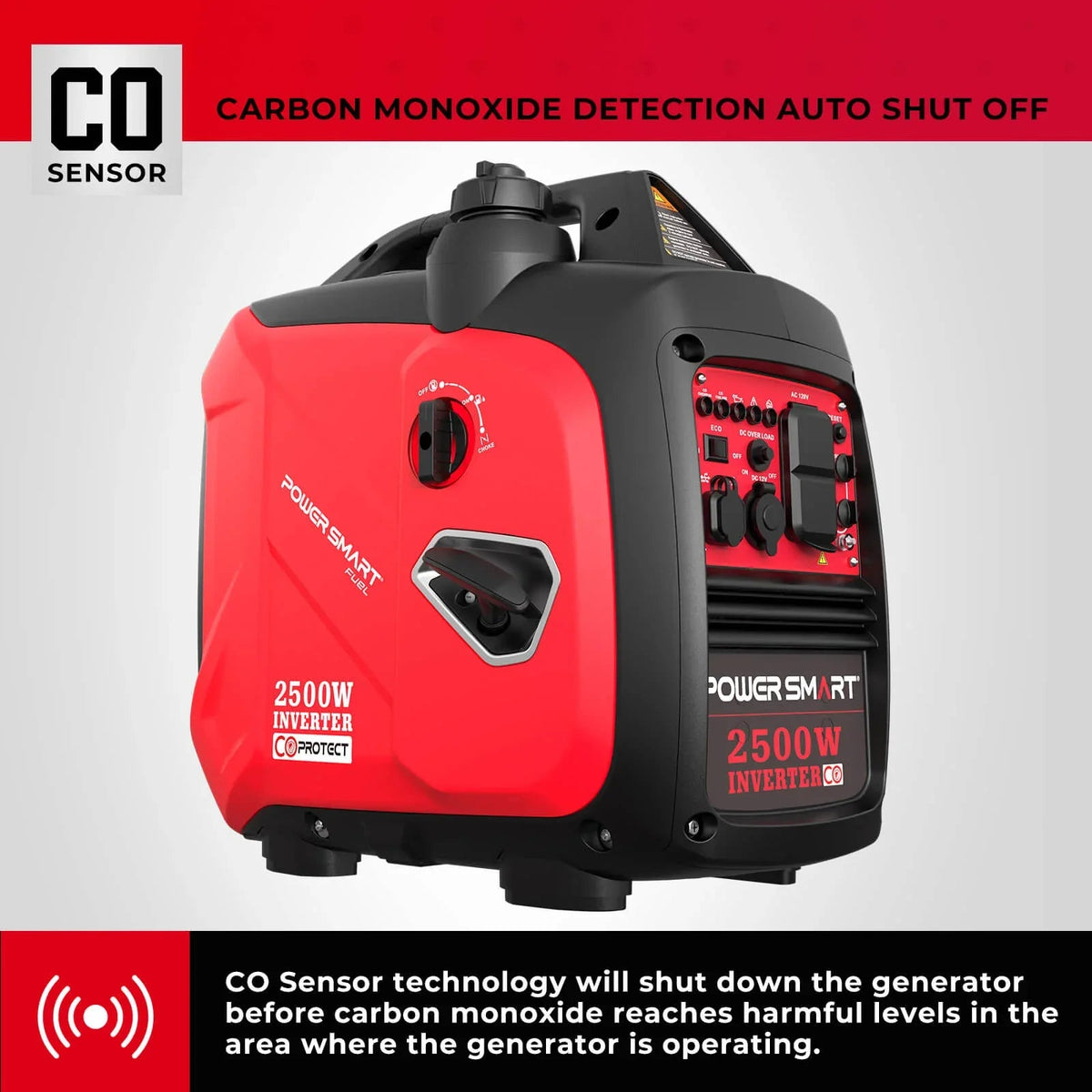 Generator placed on ground outdoors with visible side vents and handle.