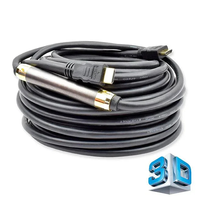 30-meter high-speed HDMI cable with Ethernet and built-in repeater shown coiled on white background
