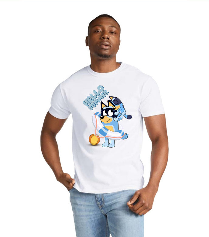 Artwork reference on a sample garment; selected model, color and print placement may differ · Hello Summer Dad | Tee, Sweatshirt & Hoodie