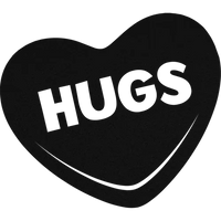 Black powder-coated Hugs Candy Heart metal wall art on dark wall background