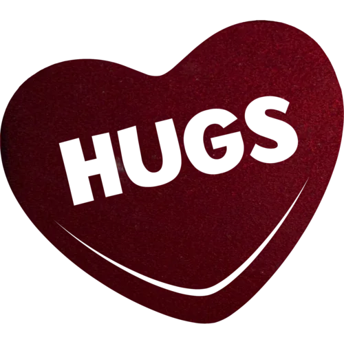 Prismatic red Hugs Candy Heart metal wall art glowing with vibrant colors
