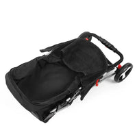 Close-up of i.Pet pet stroller front wheels and brake mechanism in black.