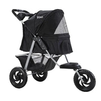 Black i.Pet foldable pet stroller with mesh cover and sturdy frame for small dogs