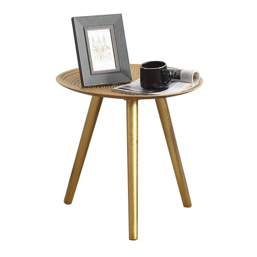 Antique style wooden coffee table side end table with storage compartment in a modern interior.