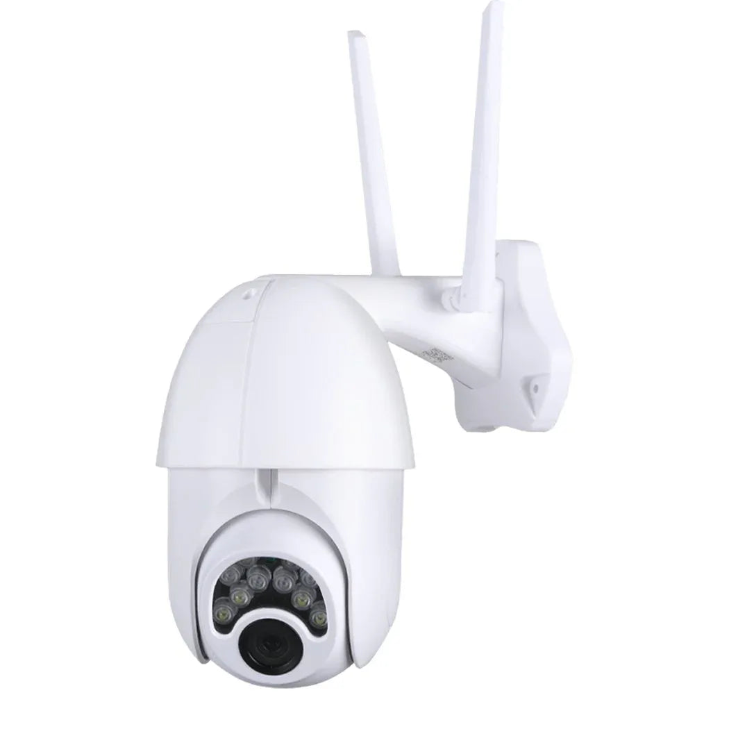Close-up of 1080P wireless CCTV security camera with lens and infrared lights visible.
