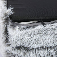 Side angle showing soft plush pet bed mattress with raised supportive edges for pet comfort