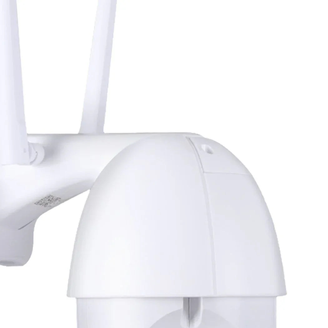 Wireless security camera with mounting brackets and connected to home network system.