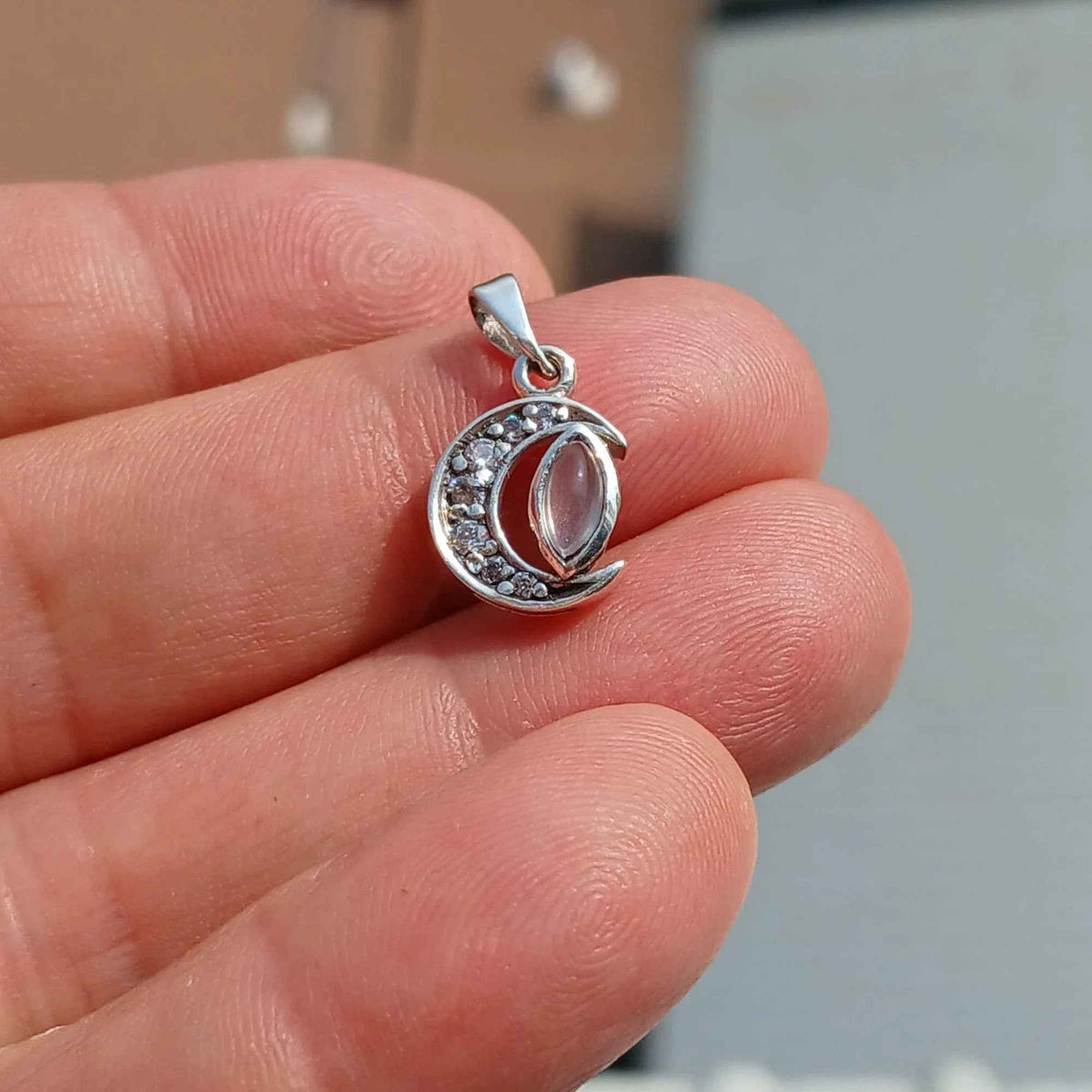 Moonstone Pendant, crescent Moon Pendant, Sterling Silver Pendant,