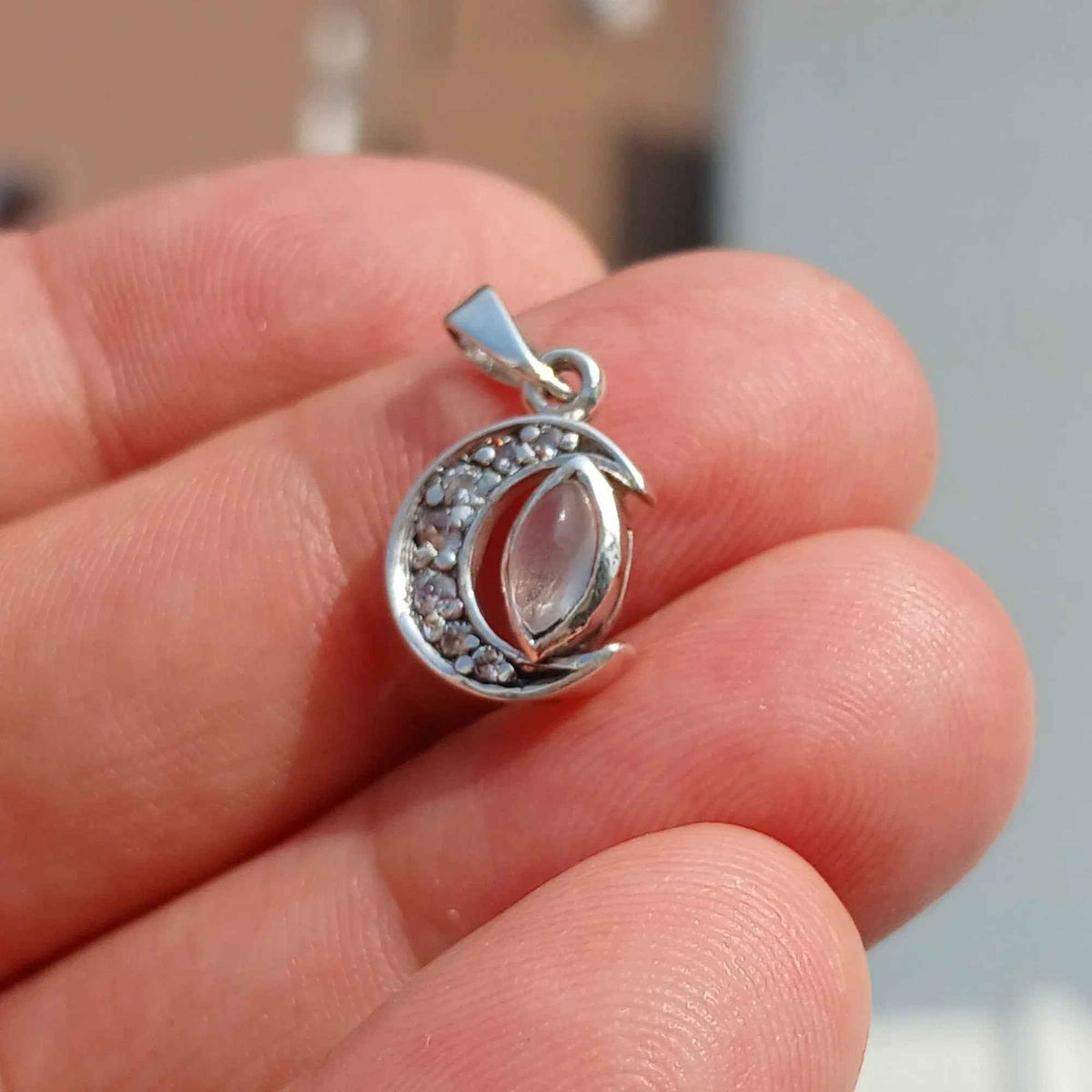 Moonstone Pendant, crescent Moon Pendant, Sterling Silver Pendant,