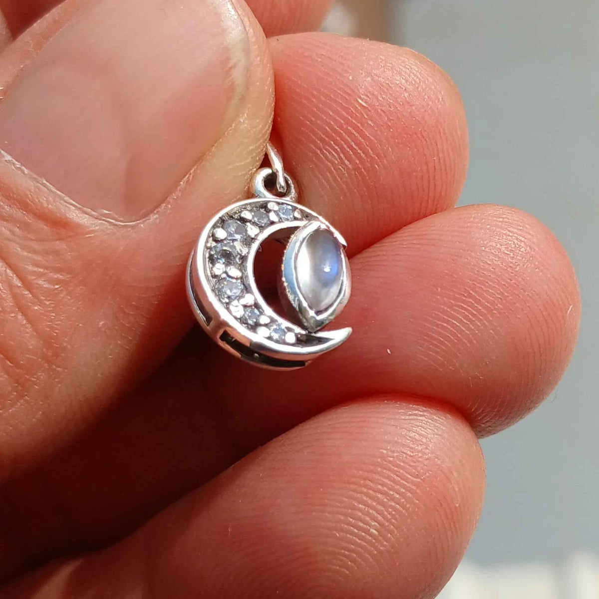 Moonstone Pendant, crescent Moon Pendant, Sterling Silver Pendant,