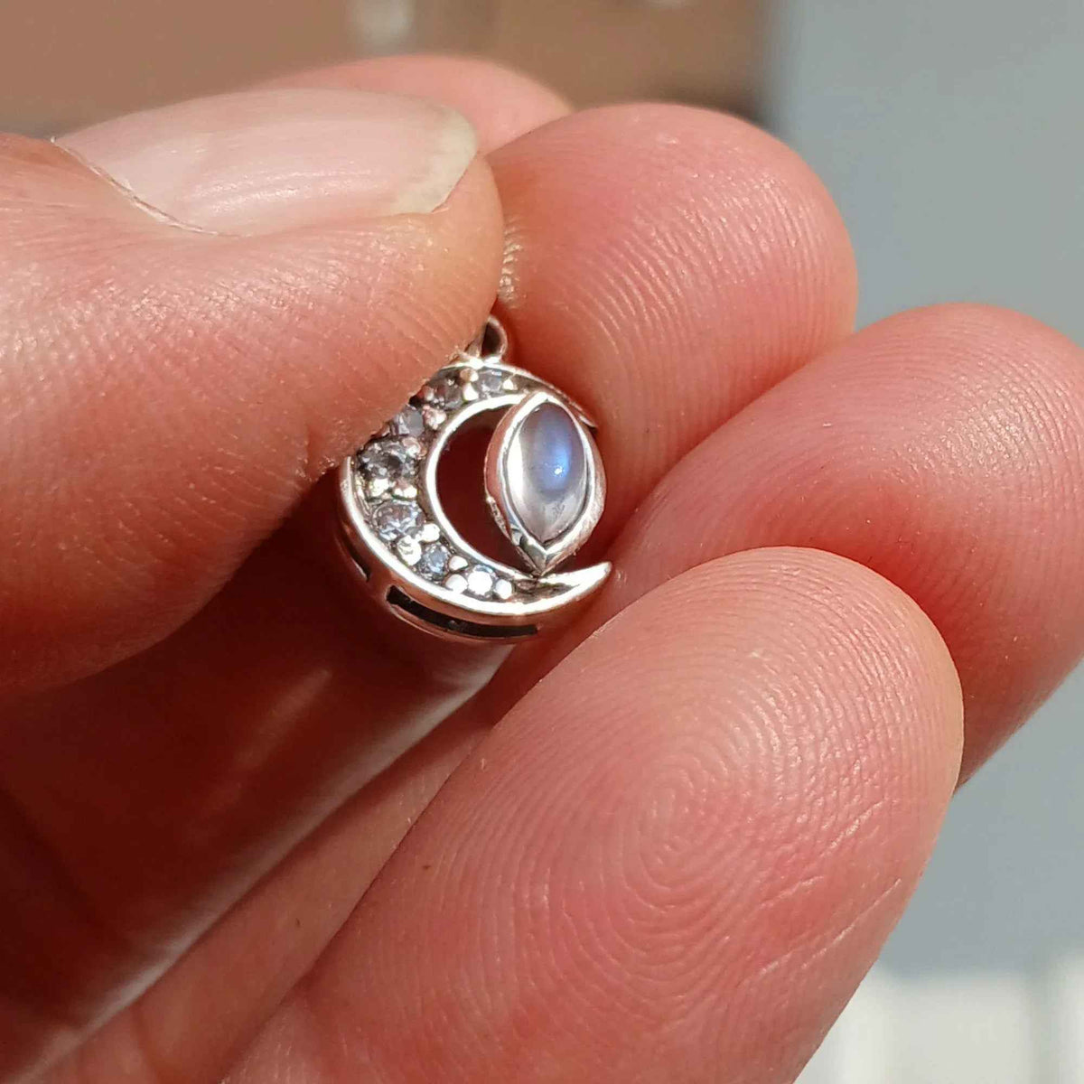 Moonstone Pendant, crescent Moon Pendant, Sterling Silver Pendant,