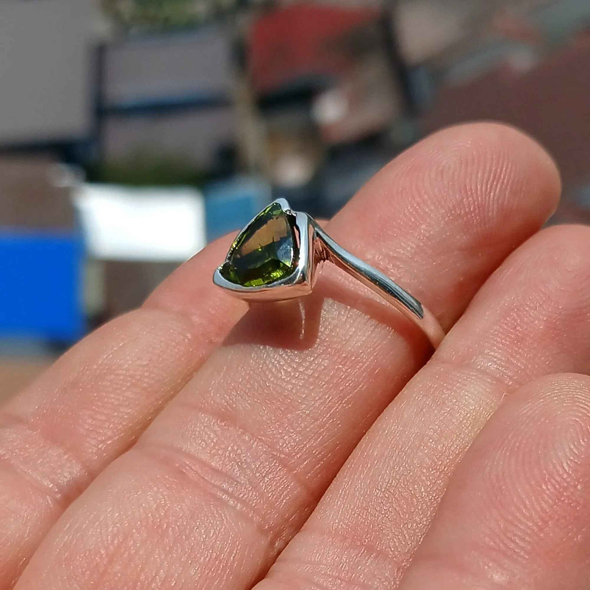 Minimalist Peridot Ring, Sterling Silver Ring, Solitaire Ring, Green