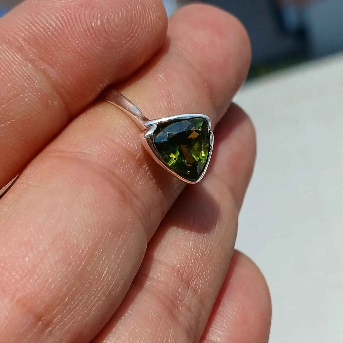 Minimalist Peridot Ring, Sterling Silver Ring, Solitaire Ring, Green