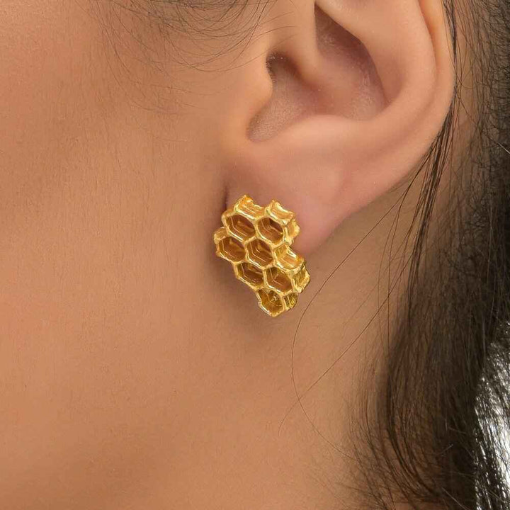 Gold Honeycomb Earrings – 18k Gold Plated Recycled Brass Jewelry With