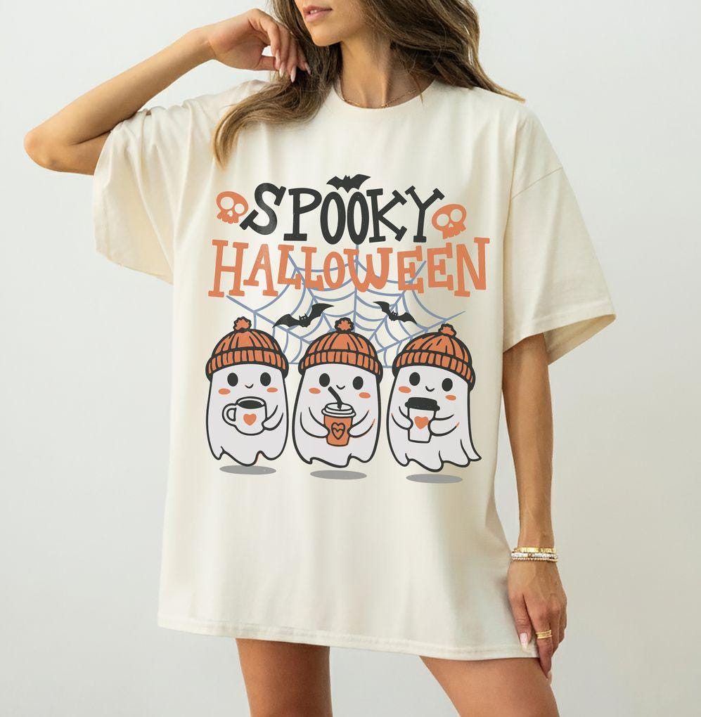 Retro Spooky Halloween Ghost Coffee — Comfort Colors Tee fan art by Snagva