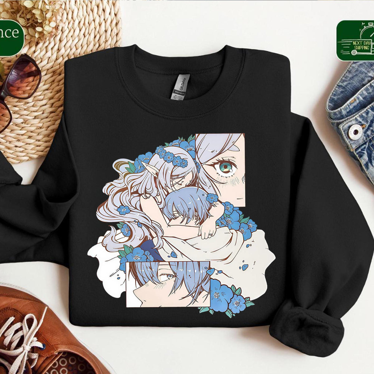 Frieren Beyond Journeys End Anime Tee Elf Mage Fantasy — Gildan Sweatshirt fan art by Snagva
