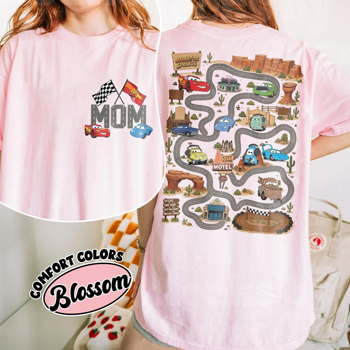 Two Sided Pixar Cars Radiator Springs Map — Comfort Colors Tee fan art by Snagva (2)