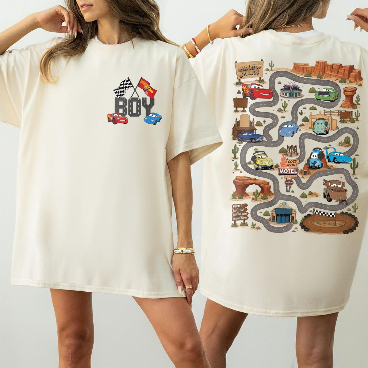 Two Sided Pixar Cars Radiator Springs Map — Comfort Colors Tee fan art by Snagva (3)