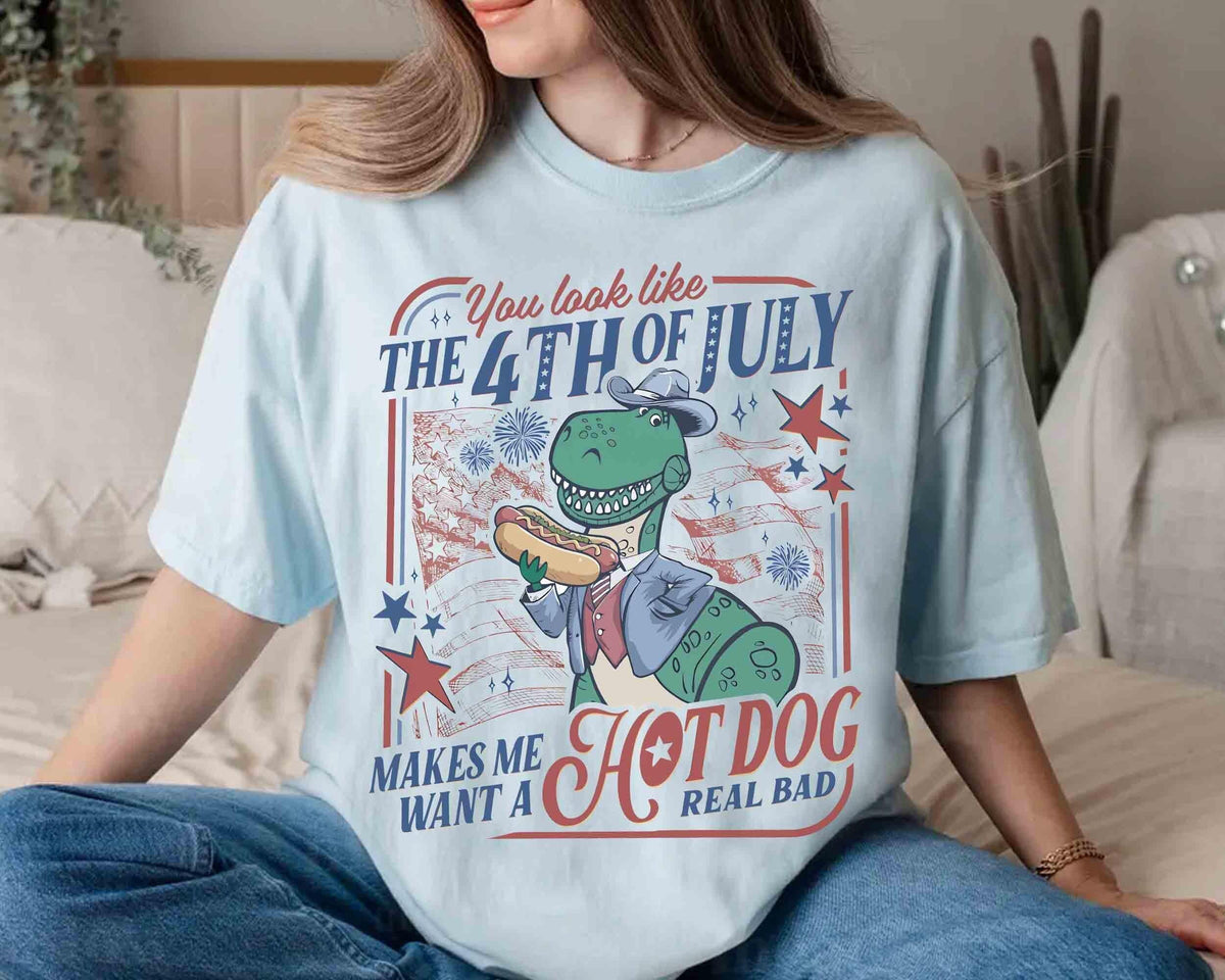 Comfort Colors Rex 4th of July Hot Dog — Gildan Hoodie fan art by Snagva