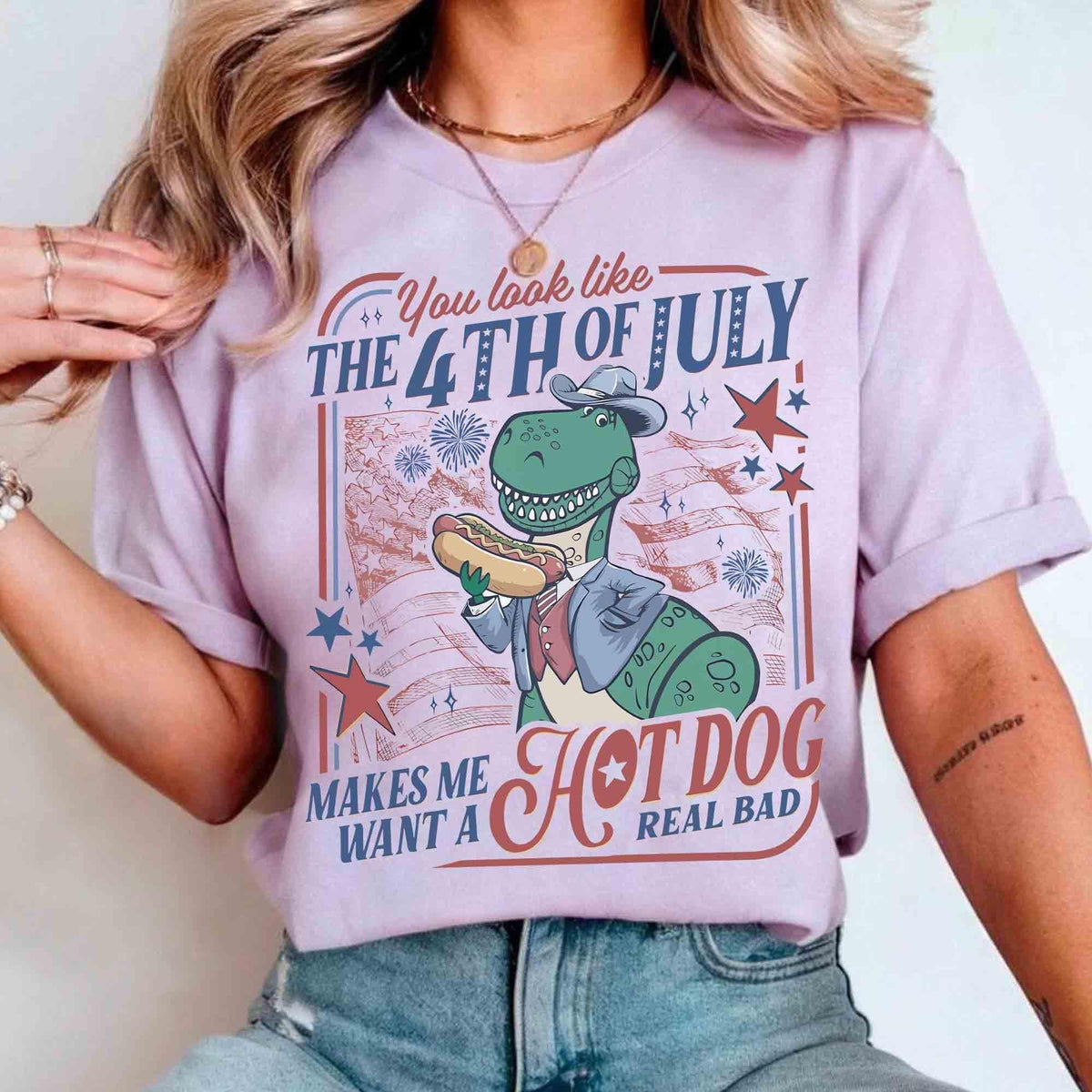 Comfort Colors Rex 4th of July Hot Dog — Comfort Colors Tee fan art by Snagva (3)