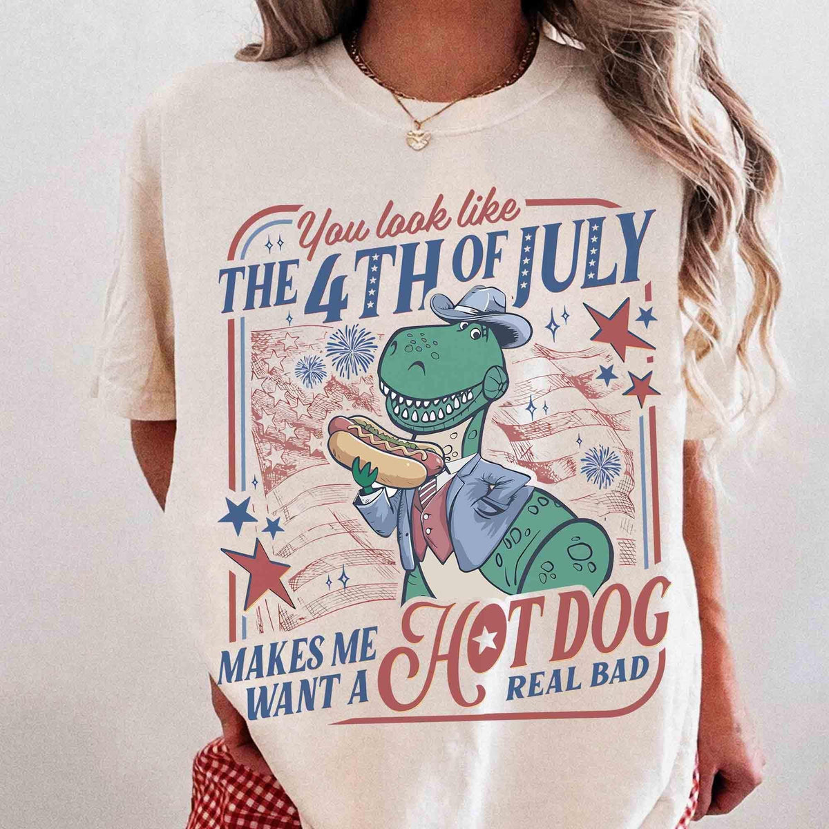 Comfort Colors Rex 4th of July Hot Dog — Bella+Canvas Tee fan art by Snagva (4)