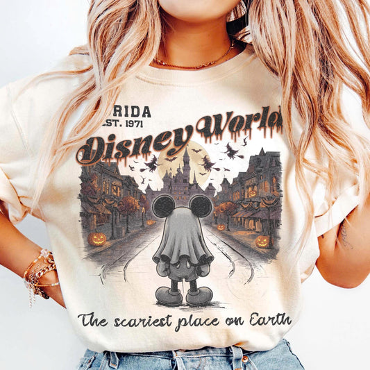 Retro Distressed Ghost Mickey Main Street Halloween Comfort  — Gildan Sweatshirt
