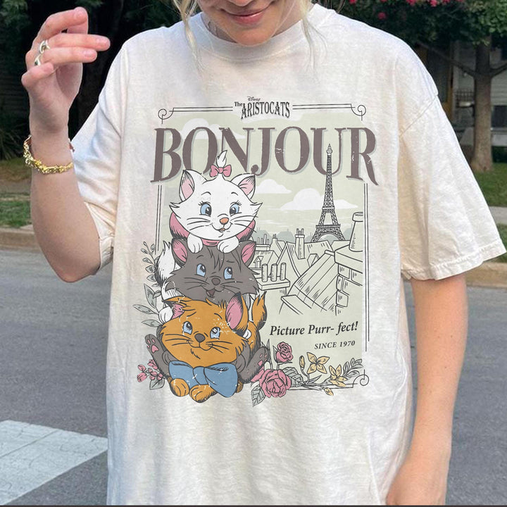 The Aristocats Bonjour Marie Toulouse Berlioz Cat T-Shirt Mo — Bella+Canvas Tee fan art by Snagva