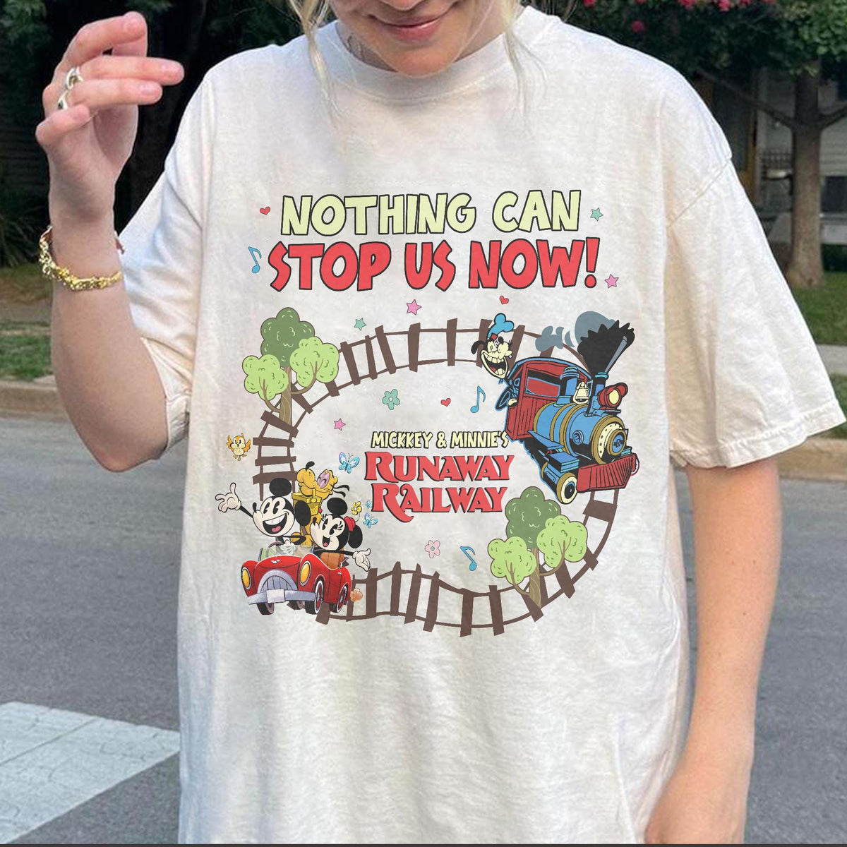 Retro Mickey and Minnie's Runaway Railway Nothing Can Stop U — Bella+Canvas Tee fan art by Snagva