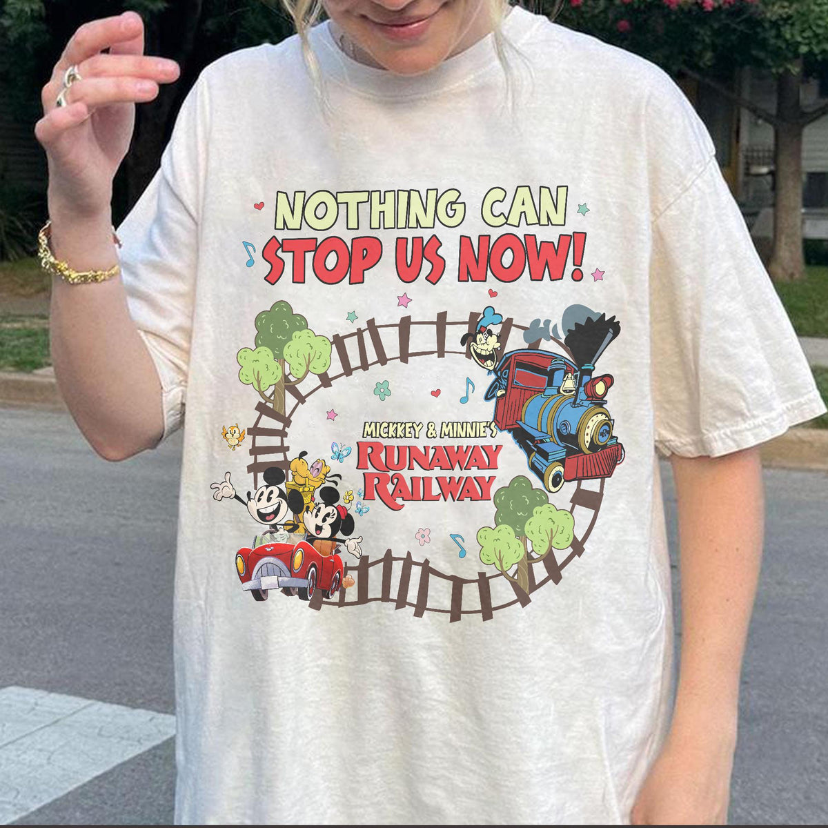 Retro Mickey and Minnie's Runaway Railway Nothing Can Stop U — Comfort Colors Tee fan art by Snagva