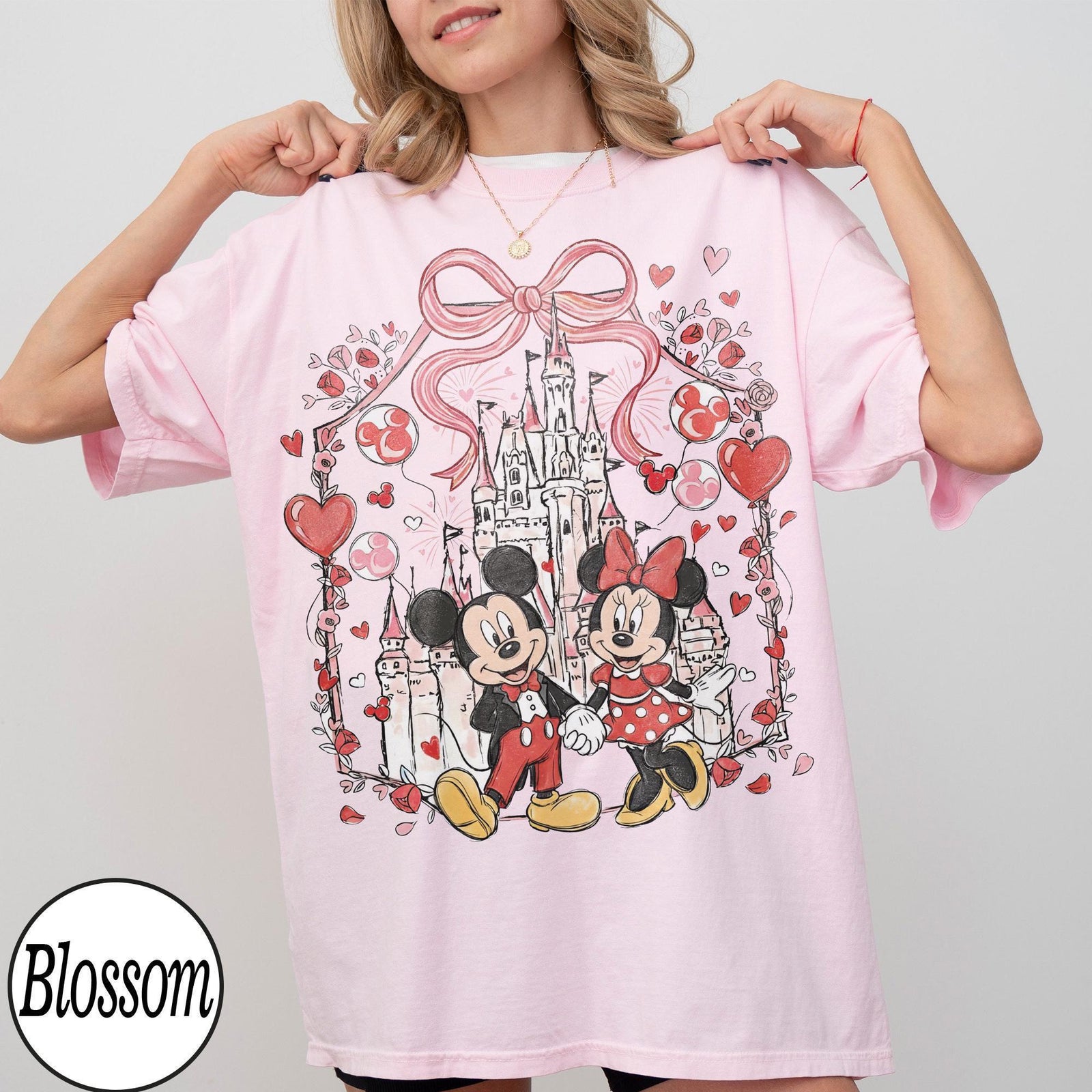 Comfort Colors Mickey Minnie Coquette Valentine Castle — Gildan Hoodie fan art by Snagva