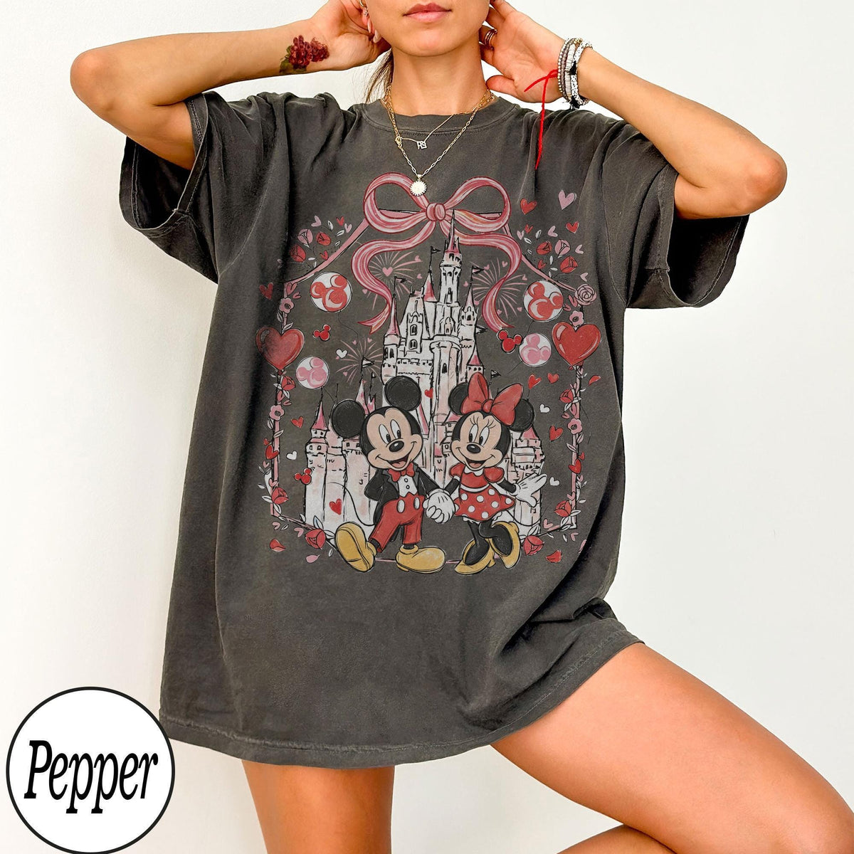 Comfort Colors Mickey Minnie Coquette Valentine Castle — Gildan Hoodie fan art by Snagva (3)