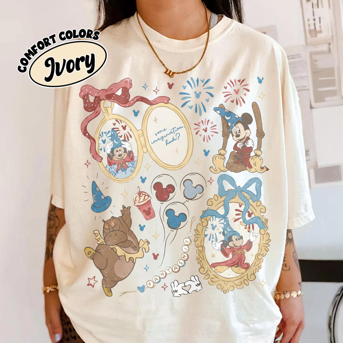 Retro Disney Coquette Bow Mickey Sorcerer Comfort Colors Shi — Bella+Canvas Tee fan art by Snagva (2)