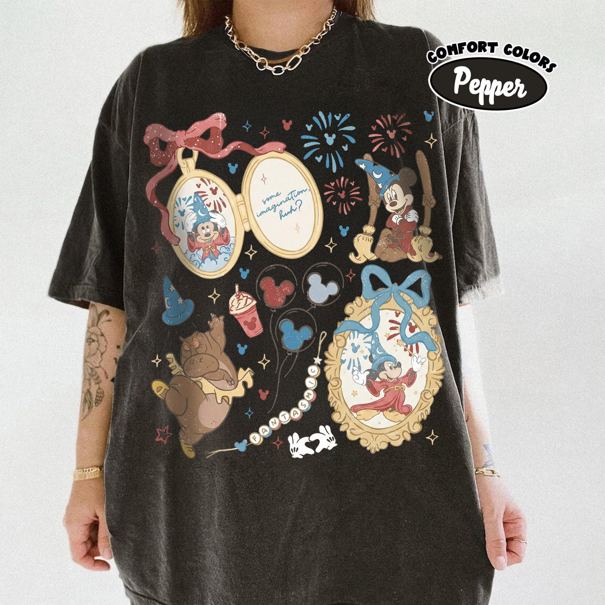 Retro Disney Coquette Bow Mickey Sorcerer Comfort Colors Shi — Gildan Hoodie fan art by Snagva (3)