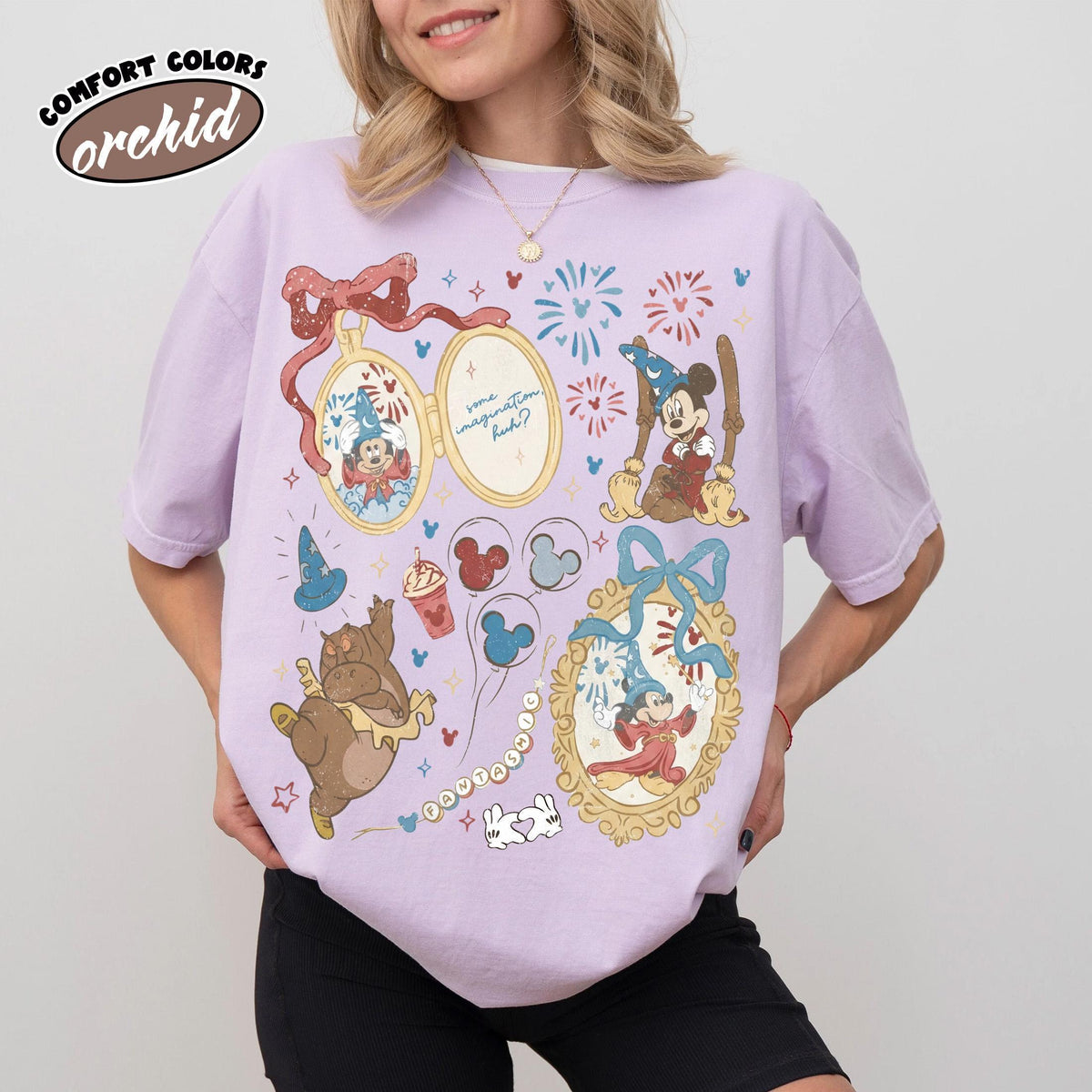 Retro Disney Coquette Bow Mickey Sorcerer Comfort Colors Shi — Bella+Canvas Tee fan art by Snagva (5)