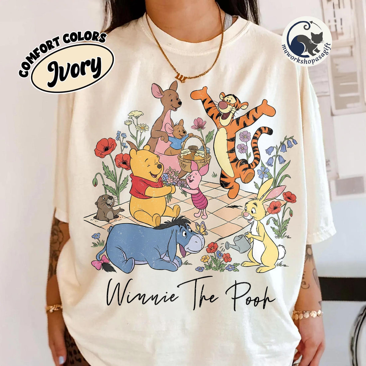 Retro Comfort Colors Coquette Winnie the Pooh & Friends — Bella+Canvas Tee fan art by Snagva