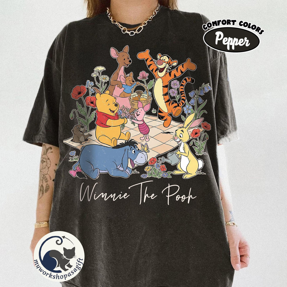 Retro Comfort Colors Coquette Winnie the Pooh & Friends — Gildan Hoodie fan art by Snagva (5)