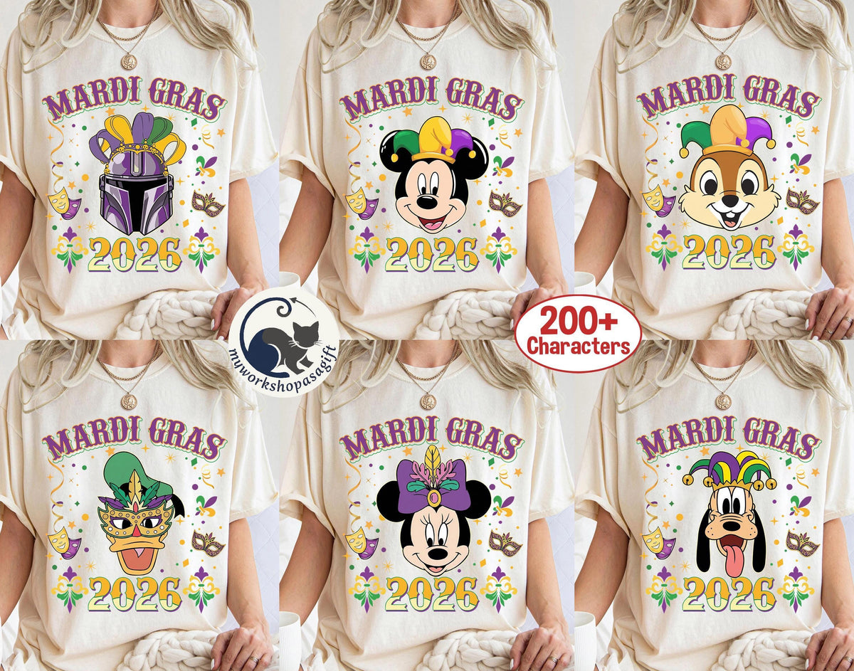 Personalized Mickey & Friends Disney Mardi Gras Shirts — Bella+Canvas Tee fan art by Snagva (3)