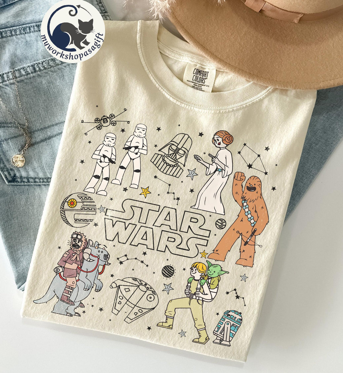 Star Wars Characters Group Shot Constellation Doodles — Comfort Colors Tee fan art by Snagva