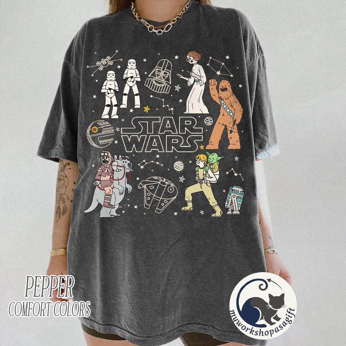 Star Wars Characters Group Shot Constellation Doodles — Comfort Colors Tee fan art by Snagva (2)