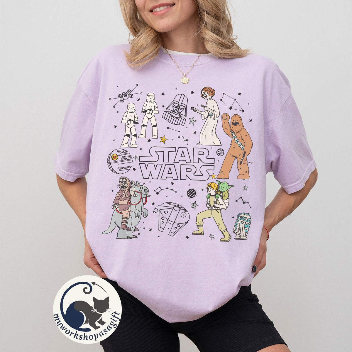 Star Wars Characters Group Shot Constellation Doodles — Bella+Canvas Tee fan art by Snagva (4)